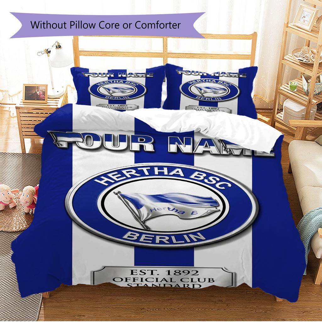 Name Custom Hertha BSC Pattern Bedding Set Quilt Cover Pillowcase Home Decor Gift (1 * Duvet Cover + 2 * Pillowcase, Without Core)