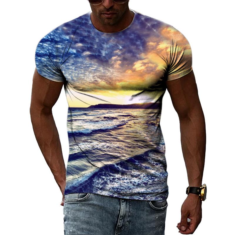 Ocean Wave Pattern T-Shirts Summer Fashion Beach Short Sleeve 3d Printed Top Loose Casual Round neck Holidaywear Mens Tees