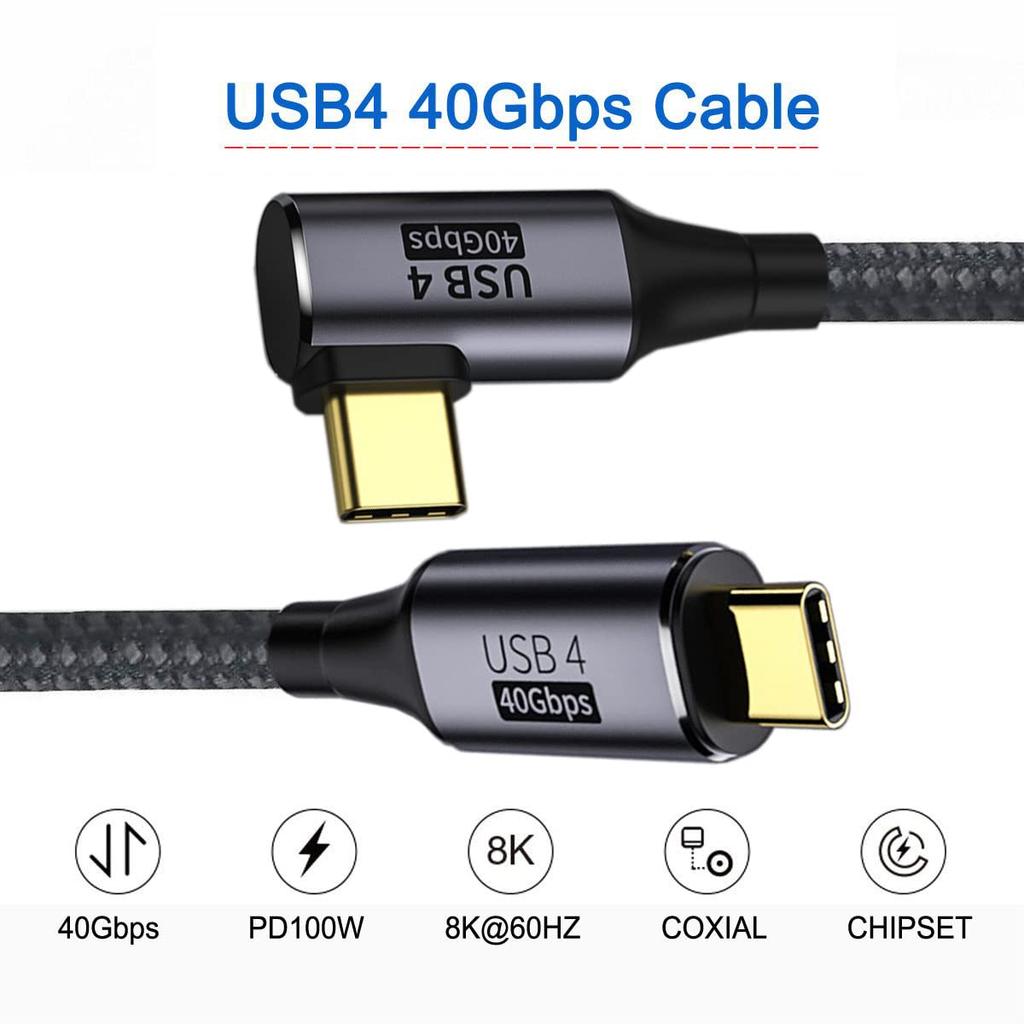Cablecc 40Gbps Angled USB 100W USB Thunderbolt 30cm 4.0 Cable, Charging, 8K@60Hz, 5K@60Hz, 4.0, 3/4,