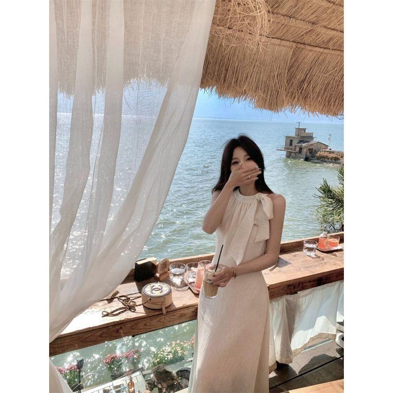 Women's Clothing Apricot Summer Slim Fit A- Line Dress Bows