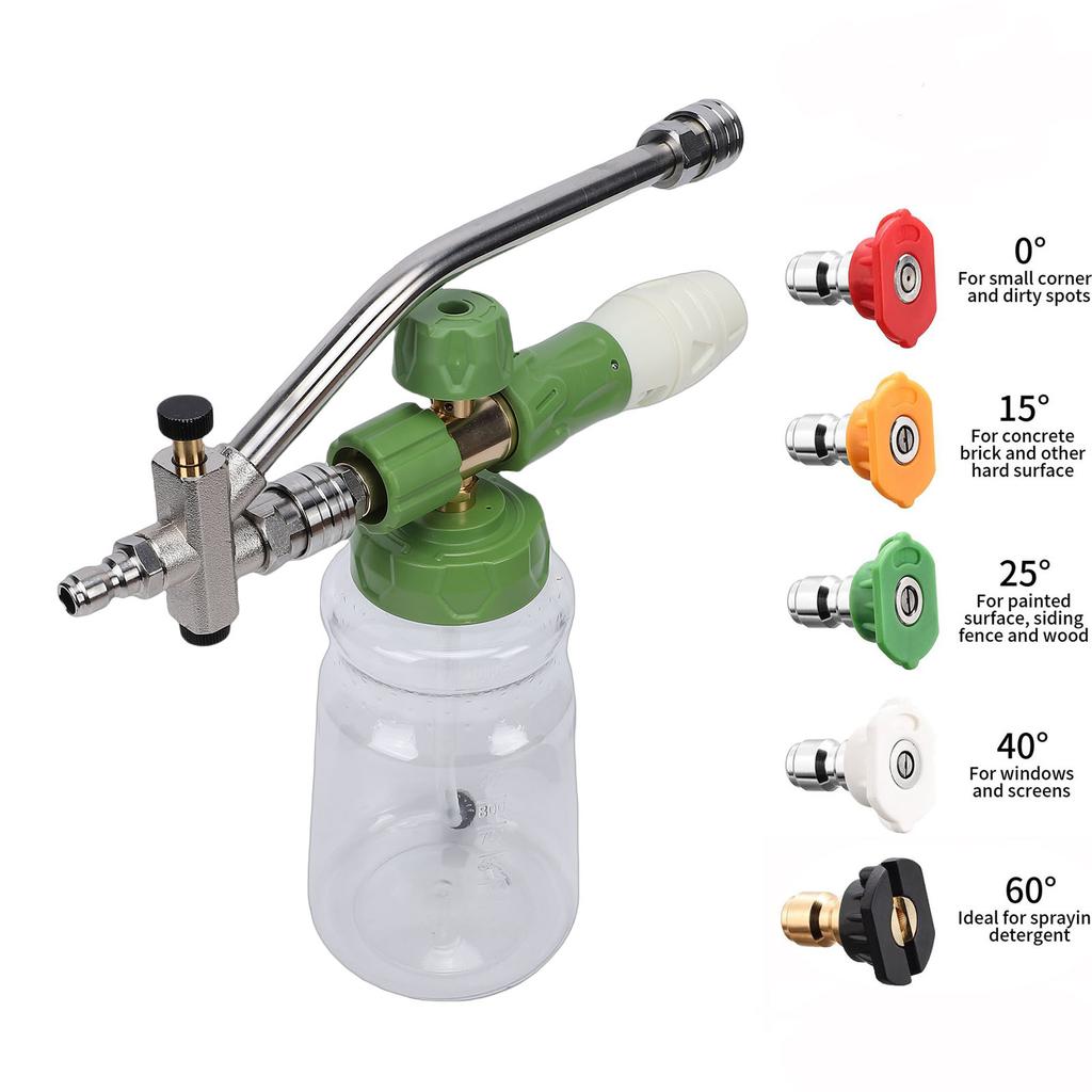 Adjustable Foam Cannon for High Pressure Washer Transparent Spray Bottle 1/4 Inch Quick Connect Wand 5 Nozzles 3 Washers