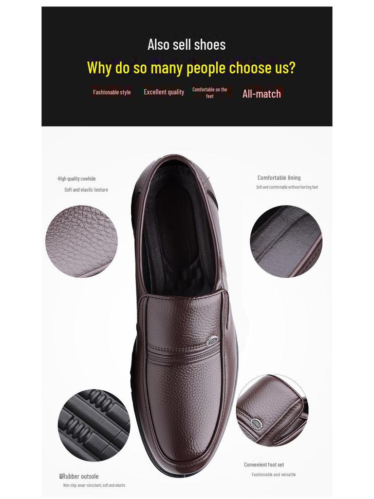 2024 Men's Genuine Cowhide Leather Slip-On Casual Shoes - Versatile for Middle-Aged and Elderly, Perfect for Business or Everyday Wear
