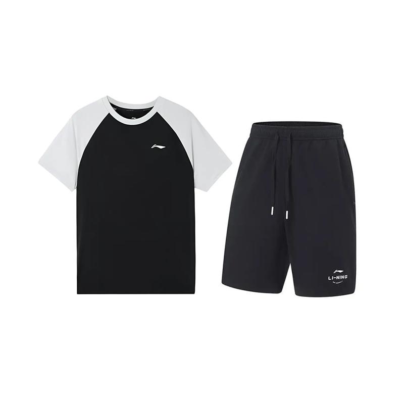 

Li Ning Удобный пуловер с круглым вырезом и цветными блоками, модный спортивный костюм для активного отдыха, унисекс ATSU783-1+AKST543-3