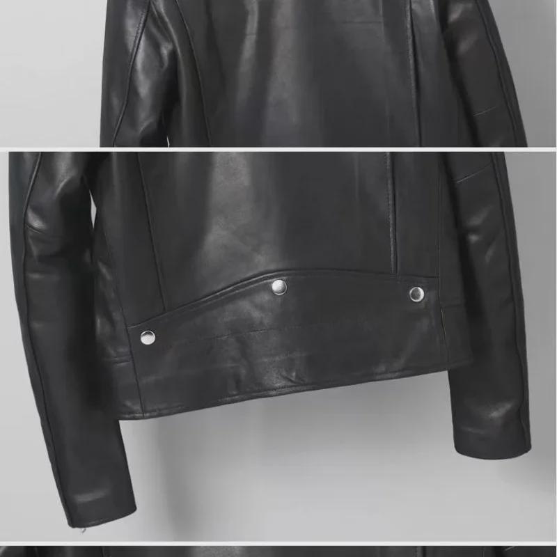 Women's Slim Fit Vegetable-Tanned Leather Motorcycle Jacket - Spring/Autumn 2024