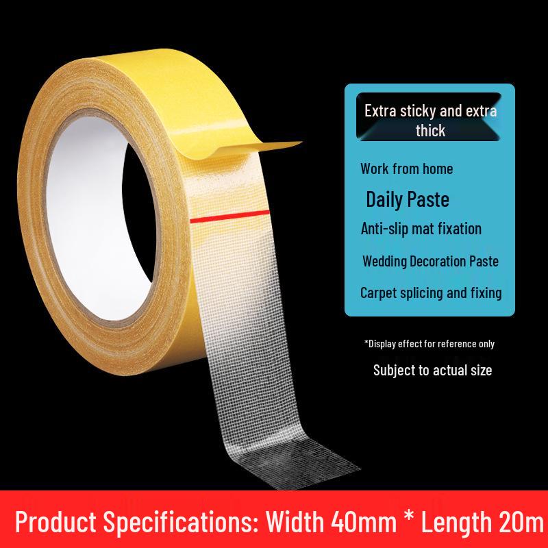 High Viscosity Transparent Double-Sided Acrylic Tape - Yellow/Ginger, Traceless, Grid Patterned for Carpets.