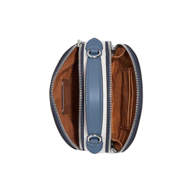 Coach Canteen 18 Double Zipper Closure Letter Print Faux Leather Handheld Shoulder Crossbody Bag Medium Women Bags Chalk-White Indigo CB870-SVUOB