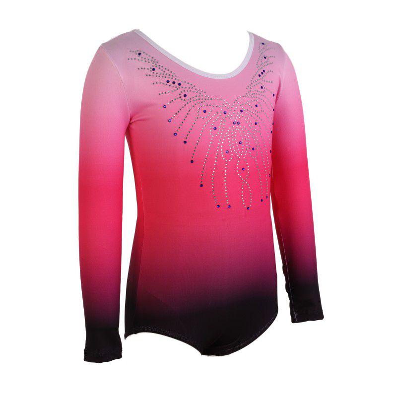 Elegant Patterned Gradient Bodysuit Long-Sleeve Diamond Ballet Gymnastics Clothes Dance Clothes