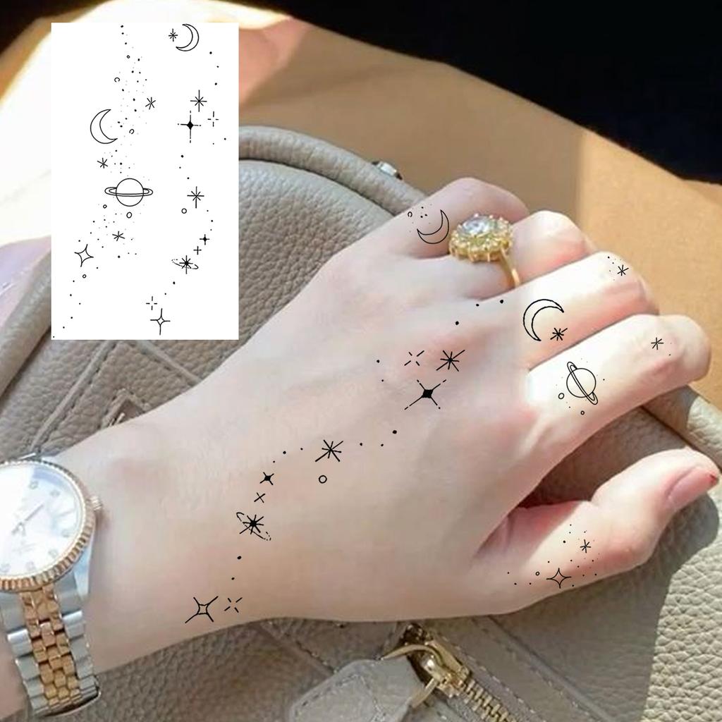 1 Sheet Crescent Sun Chain Temporary Tattoos For Women Hands Neck, Fake Tattoo Stickers Waterproof Long Lasting Realistic Tatoos