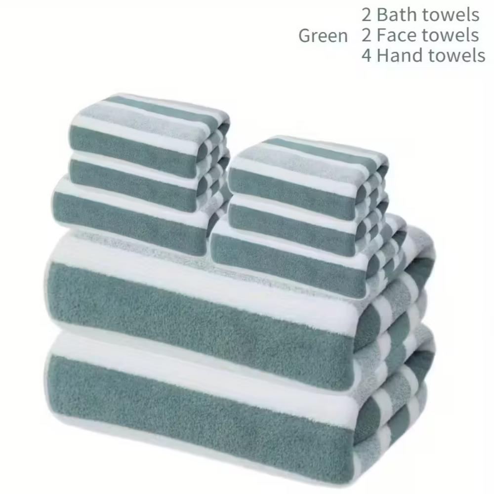 

An 8-piece set of ultra-soft double-striped interlocking bath towels, suitable for use in bathrooms, on trips and at school. зелёный