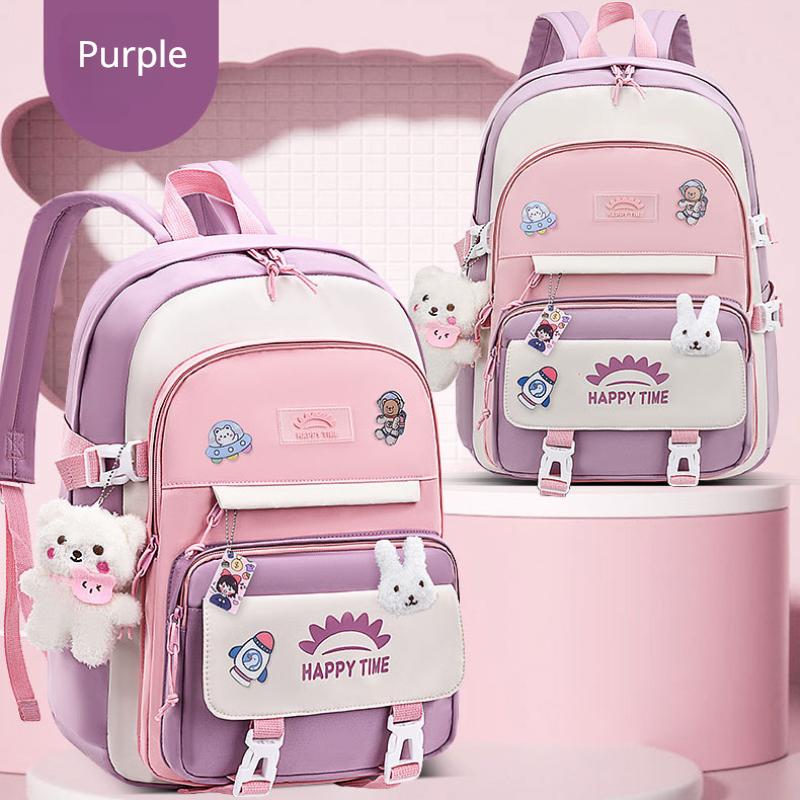 Frische Patchwork-Handtasche im College-Stil, superleichter Rucksack zum Schutz der Wirbelsäule, niedliche Cartoon-Schultasche für Mädchen und Jungen