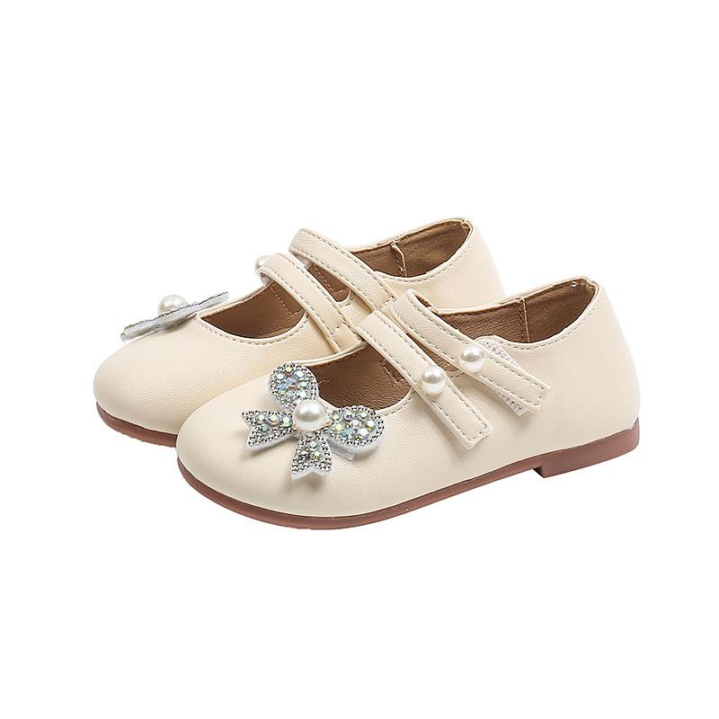 New Children's Leather Shoes Luxury Rhinestone Bowtie Kids Shoes for Girl Sweet Elegant Princess Fashion Ballet Shoes Versatile