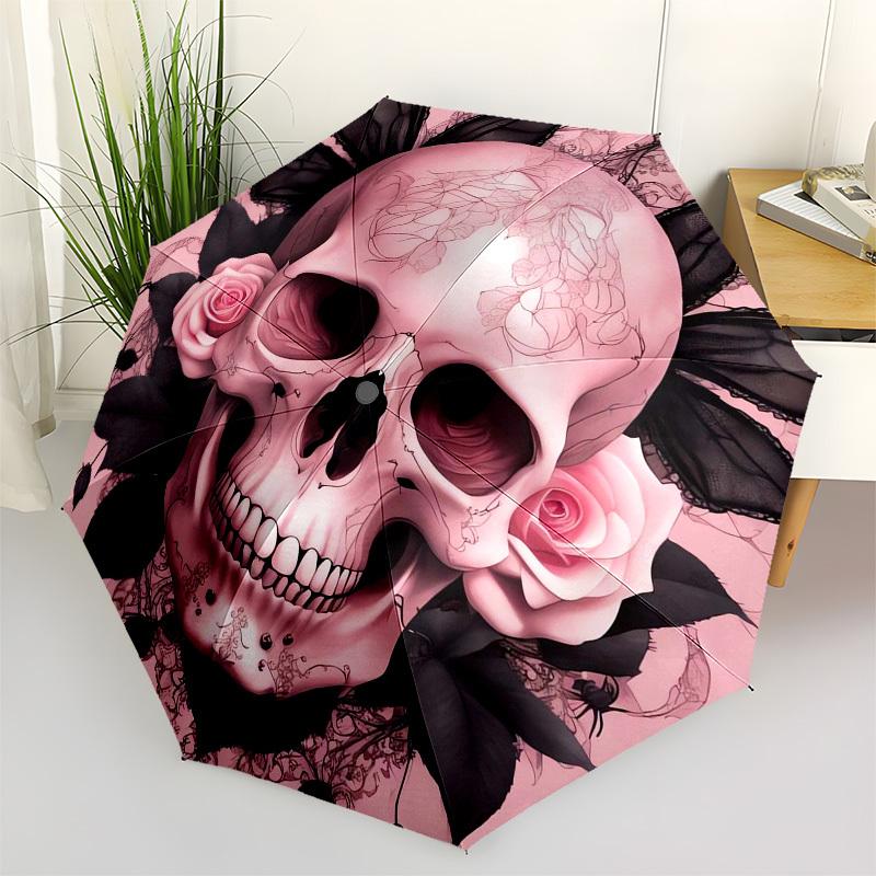 

1pc Pink Skull Roses Butterfly Umbrella with Plastic Handle,Suitable for All Seasons Home Travel Outdoor UmbrellaB1839