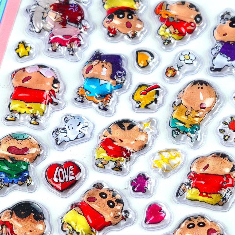 Kawaii Crayon Shin Chan Cartoon 3D  Relief Stickers Cute DIY Crystal Decorative Anime Sticker Phone Case DIY Kids Toys Gift