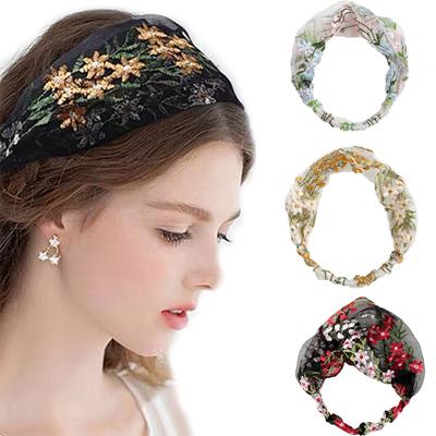 Wide-Brimmed Embroidery Korean Lace Face Wash Turban Headband Hair Accessories Headdress Hair Band