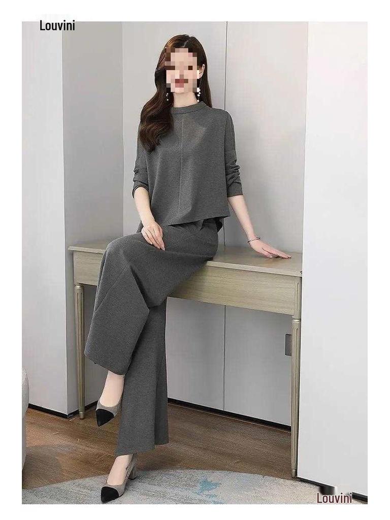 2026 Spring/Autumn Women's Slimming Wide-Leg Pants Skirt Suit - Age-Reducing, Tummy-Concealing, Stylish Two-Piece Set
