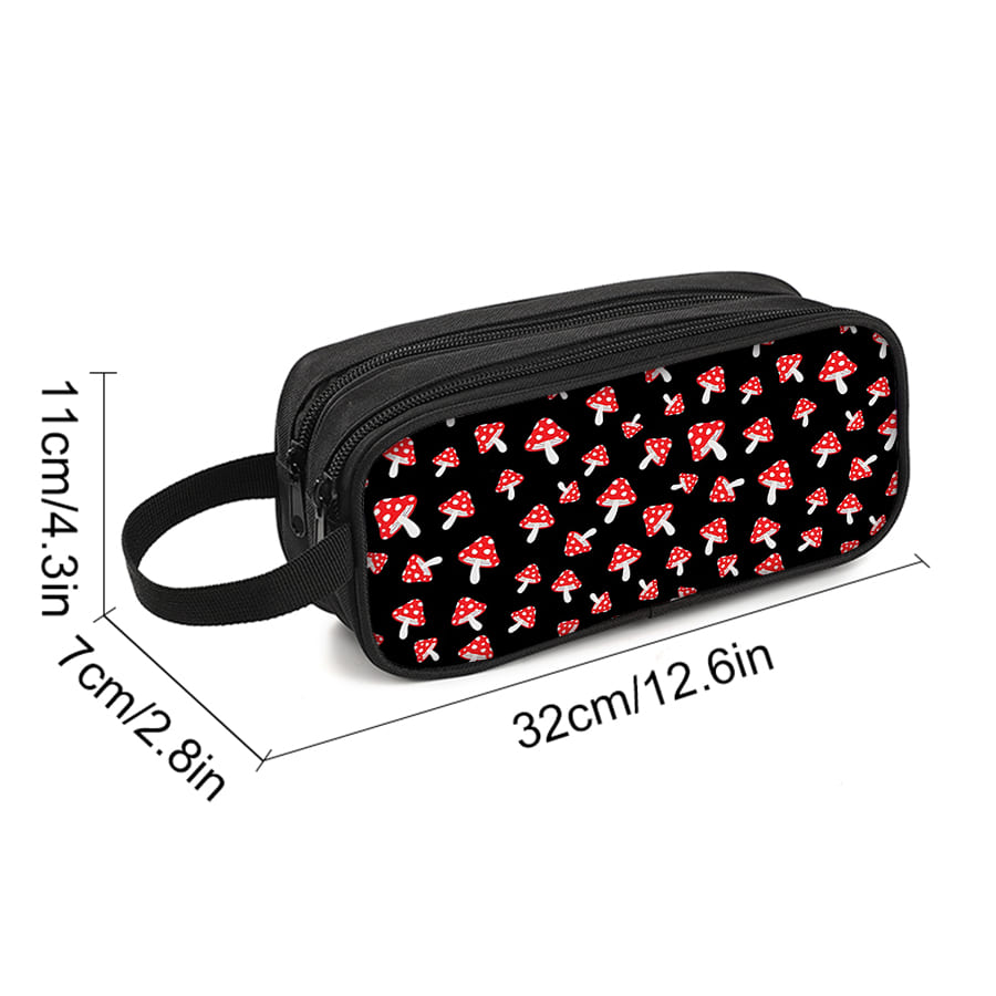 Mushroom Black Double Layered Pencil Case With Handheld For Boy And Girls Best Gift 2D Cartoon School Pencil Bag For Children