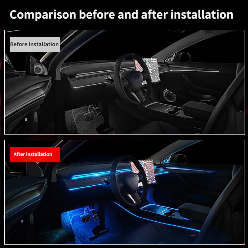 For Tesla Model 3 Y Interior Car Neon Lights Center Console Dashboard Light Mood Light APP Control LED Strip