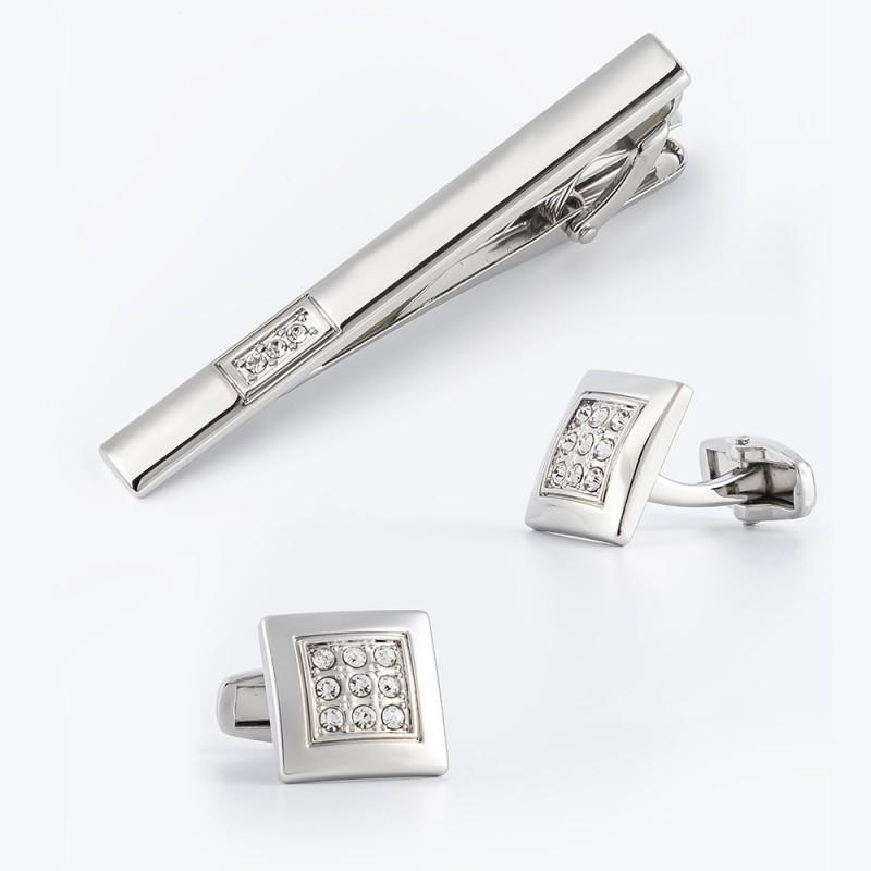 Square Plated Silver Alloy Cufflinks Set Men s pure natural