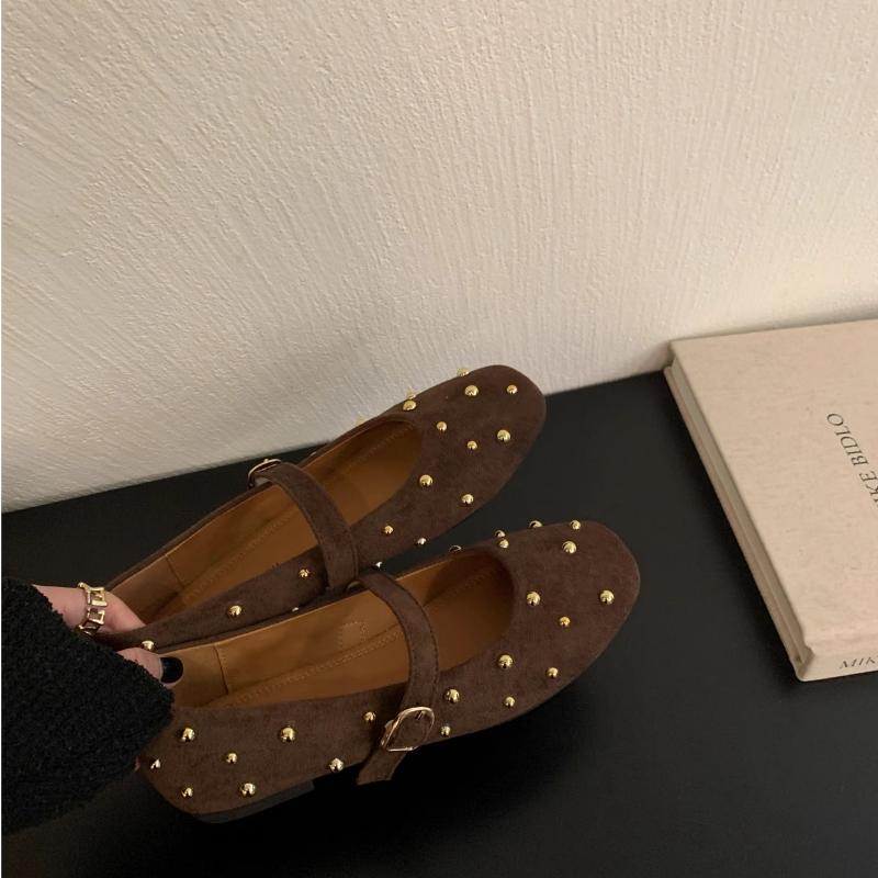 Fashion Suede Flats Loafers Women Marie Janes Spring Shoes 2025 Square Toe Ballet Dance Shoes Fashion Luxury Dress Zapatillas De Mujer