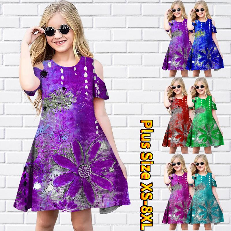 

Красивые платья с цветочным принтом для девочек, детское праздничное платье с открытыми плечами для девочек, платье принцессы, платье с короткими рукавами для девочек старше 4 лет