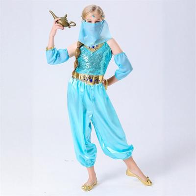 Halloween Duizend-en-een-nacht zoekbanner Prinses Jasmine Kinderen Jasmine Blauw Pak Cosplay Pak