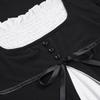 Women Black White Color Block Square Neck Bow Detail Puff Sleeve Slim Fit Casual Blouse