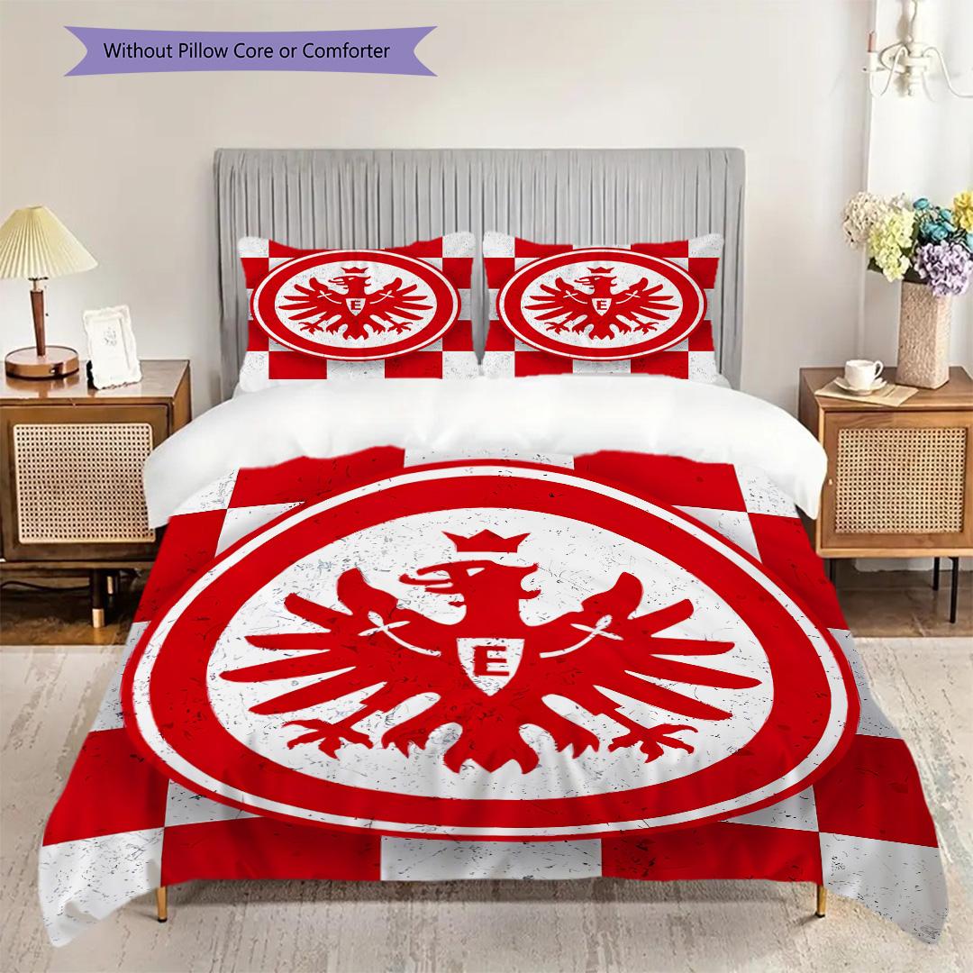 Eintracht Frankfurt Muster Bettwäsche Steppdecke Set Bettbezug Kissenbezug Heimdekoration Geburtstagsgeschenk (1 Bettbezug + 2 Kissenbezüge, ohne Füllung) 135x200cm