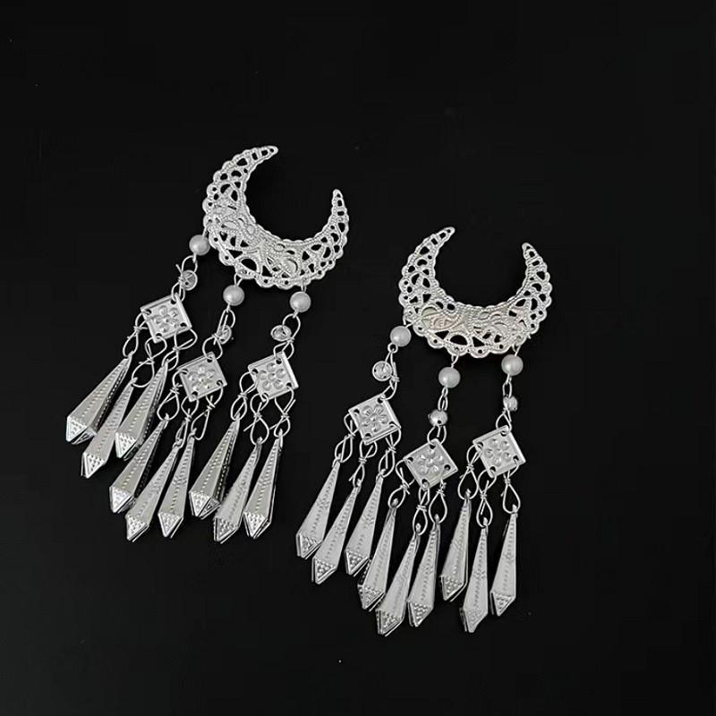 Ethnic Style Tassel Hair Clip Women Alloy Duckbill Hairpin With Rhinestone Plated Chinese Hanfu Accessory