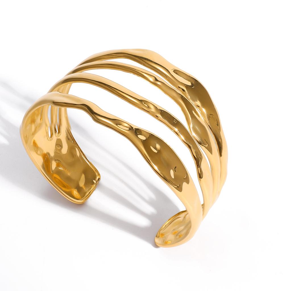 Design Minimalist Style 18K Gold, Four-layer Hollow Opening Bracelet Trend Jewelry