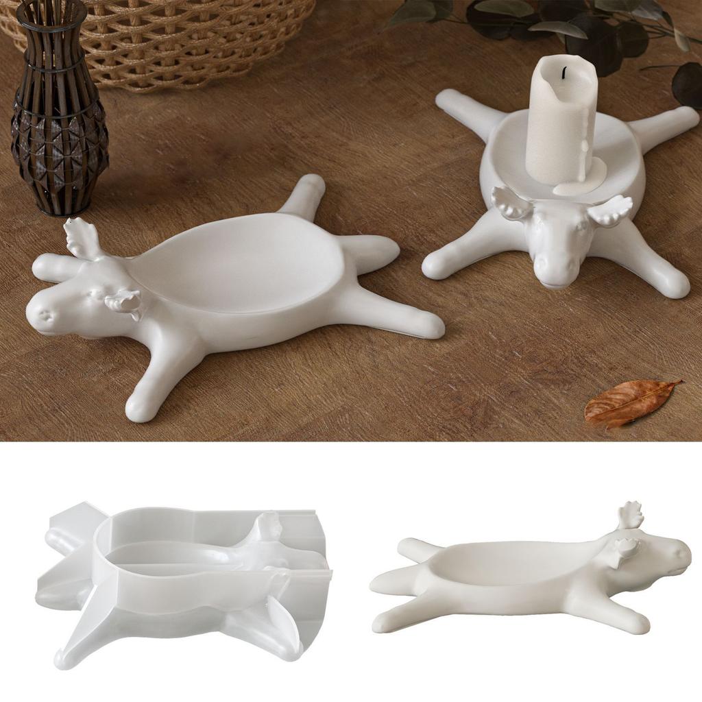 Easy Release Silicone Mold for Handmade Lying Cow Shaped Candlestick Candle Base Making Mould Tealight Holder Mold