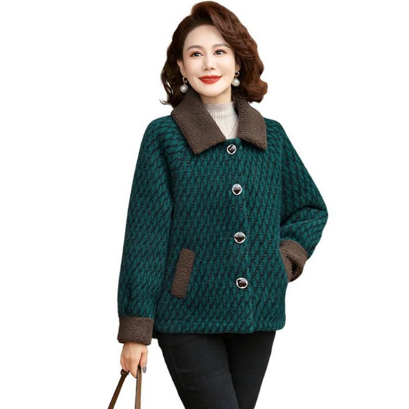 Autumn and Winter Velvet Plaid Imitation Mink Velvet Jacket Medium Women's Winter Cotton Clothes Short Woolen Top