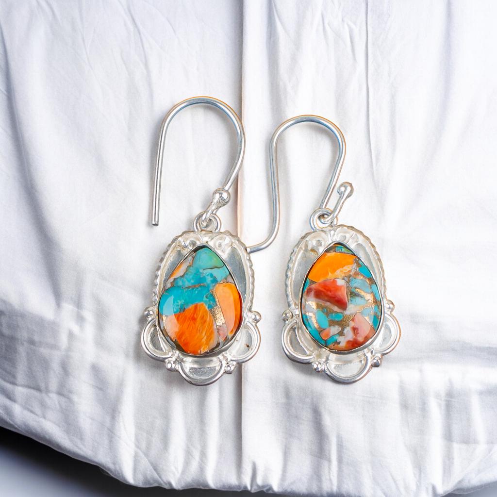 Natural Spiny Oyster Gemstone 925 Sterling Silver Jewelry Earrings 1.50" For Her EE-41-32