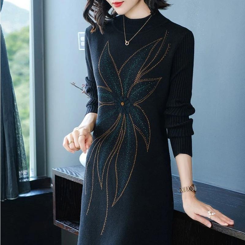 Rochie pentru Femei Bumbac Iarnă Caldă Gât Rotund Mânecă Lungă Vintage Casual Imprimată Lungă Tricot Mânecă Lungă Rochii Pulover