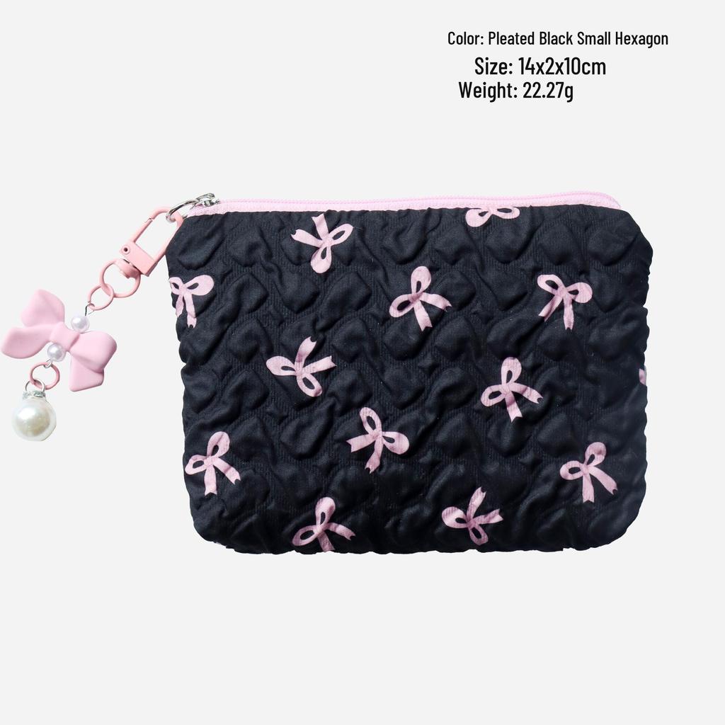 Elegant Pleated Bow Makeup Bag: Chic Design & Convenient Lipstick Clutch for Women