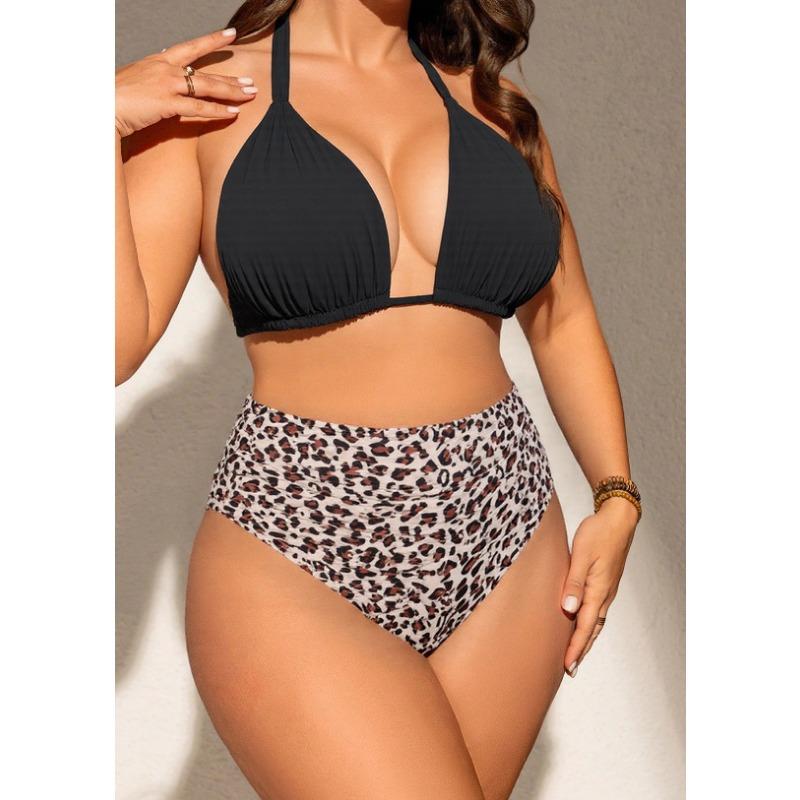 European and American New Large Size Split Bikini Swimsuit Sexy Suspender Neck Bikini Fat Mm Swimsuit