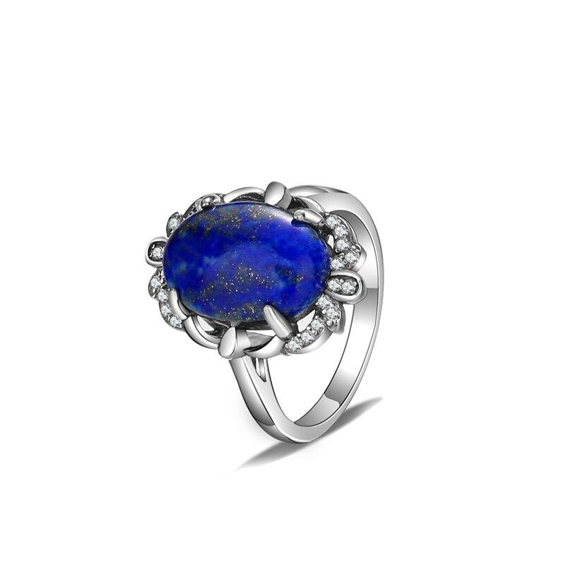 Silver Ring Vintage Natural Lapis Lazuli Ring for Women Jewelry