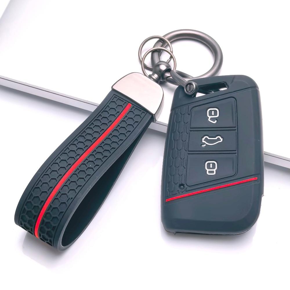 Key Fob Cover for Volkswagen Golf Tiguan Passat Octavia A7 MK7 MK2 B8 with Keychain Anti-Scratch Guard Shockproof Protection Soft Grip Texture