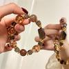 Handmade Crystal Beaded Bracelet Women Caramel Latte Color Natural Black Gold Obsidian Foil Flower Inlay Geometric Design