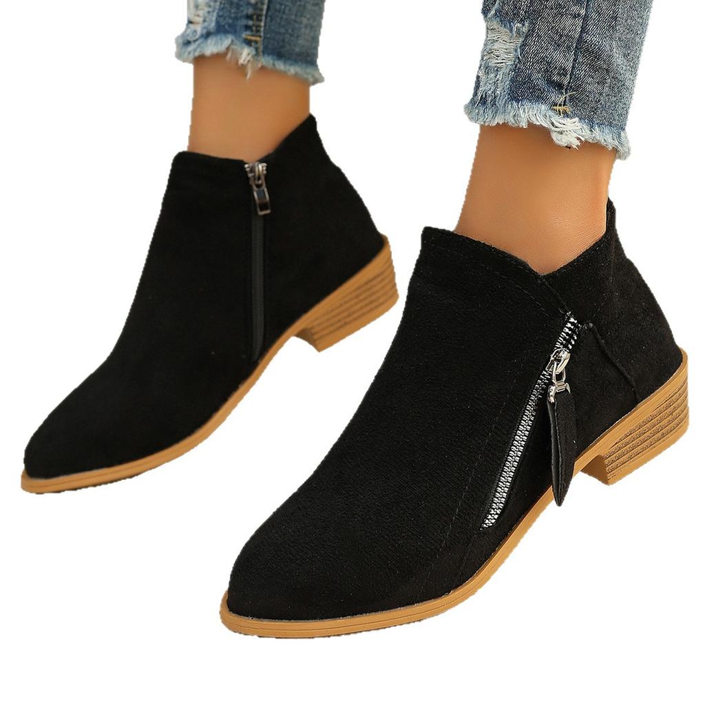 Side Zipper Suede Pointed Boots Winter Heel Chelsea Boots Women's 43