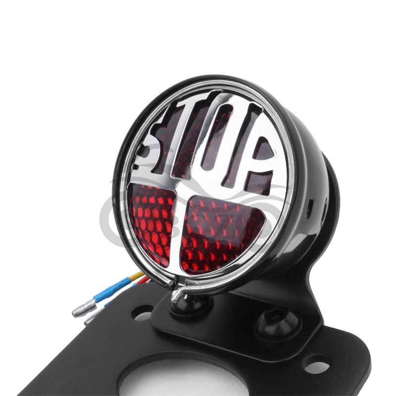 Retro Round Motorcycle Brake Light - Cafe Racer Rear Metal STOP Taillight
