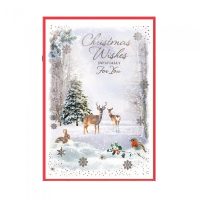 Simon Elvin Deer Snow Scene Christmas Greetings Card (Pack of 6)