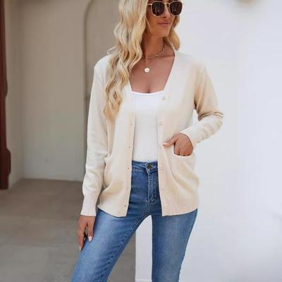 Cardigan tricoté à col en V et manches longues pour femme, pull simple boutonnage de couleur unie, automne et hiver