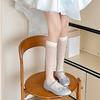 Summer Thin Silk Solid Over the Calf Socks for Womens Japanese Style JK Diamond Striped Pattern Student Long Stockings