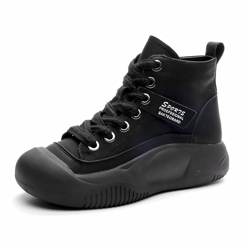 Leather Internet Celebrity High-top Shoes Children's Autumn 2025 New Popular Versatile Thick-soled Muffin Heightening Sports and Leisure Shoes