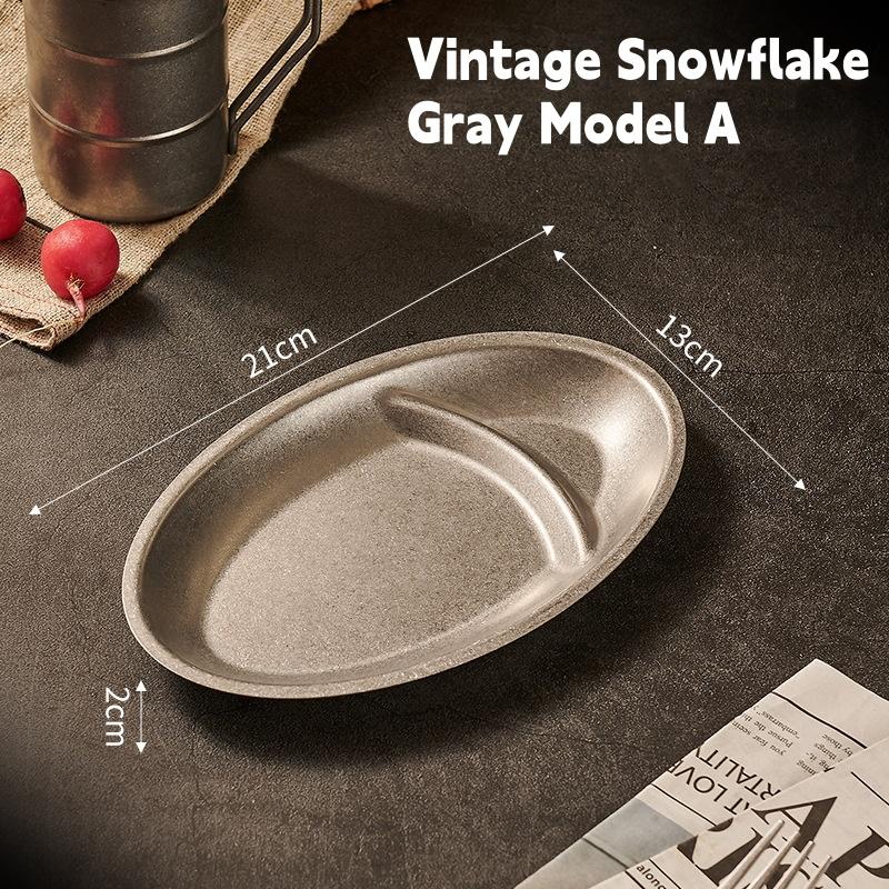 304 Stainless Steel Korean Snack Plate,Vintage Home Divided Oval Plate,Light Luxury Frosted Outdoor Dining Plate,Barbecue Plate