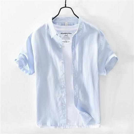 Men's Summer Short-Sleeve Ice Silk Linen Business Casual Shirt - White Trend