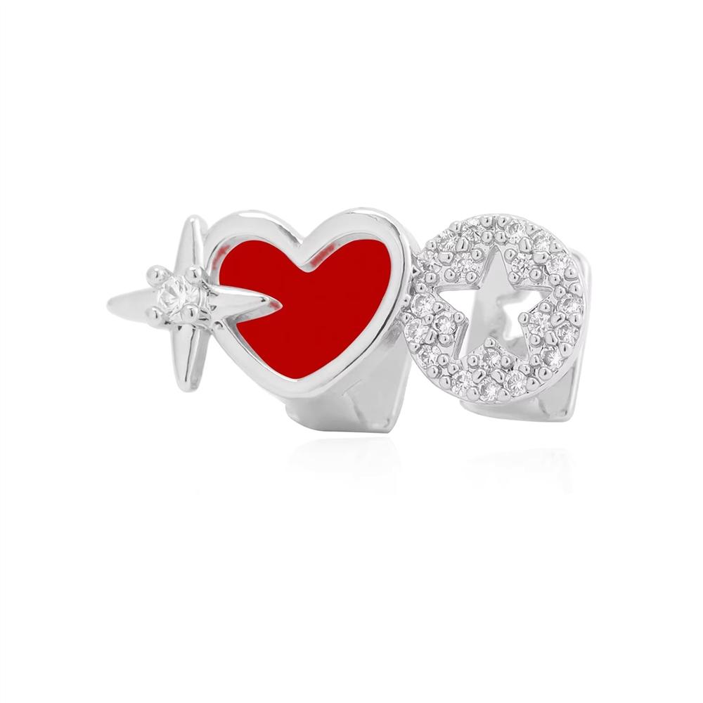 Hot-Selling Red Heart-Shaped Single Braces With Sparkling Zircon Diamond Fashion Gold Plated Teeth for Men Women