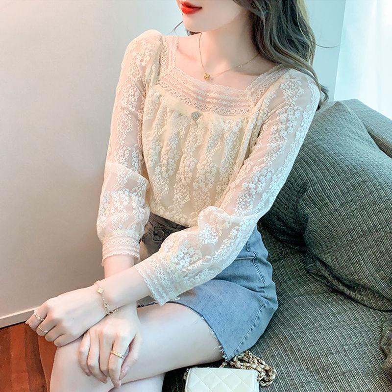2024 Trendy Women's Square Collar Chiffon Lace Blouse – Early Spring All-Match Top