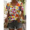 Summer New 3D Printed V-neck Women's Loose Casual Short Sleeved T-shirt