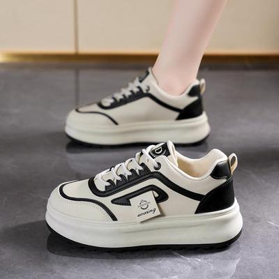 2025 Frühling Damen Trendige Koreanischer Stil Weiße Atmungsaktive Skate Schuhe mit Vielseitigen Dicken Sohlen